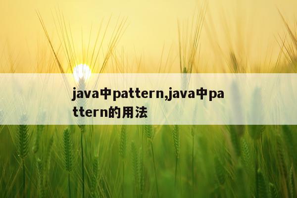 java中pattern,java中pattern的用法