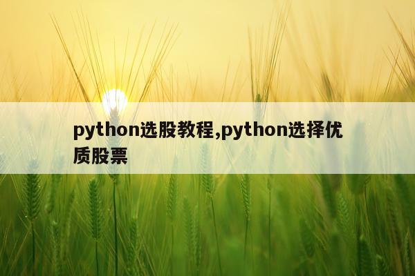 python选股教程,python选择优质股票