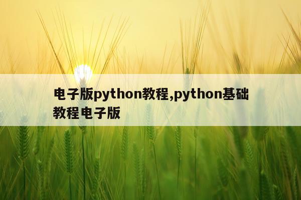 电子版python教程,python基础教程电子版